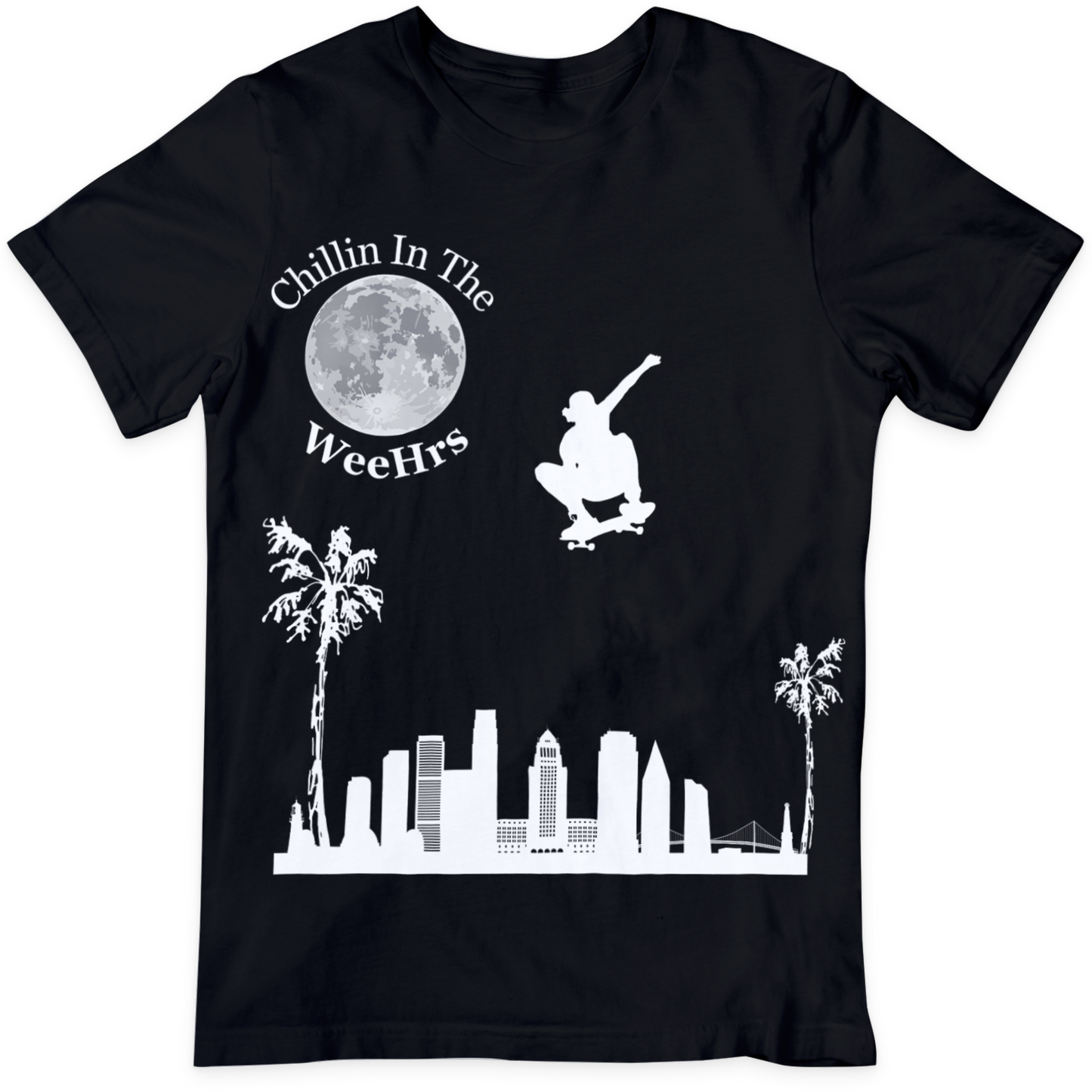 Skateboarder Chillin in The Weehrs Black T Shirt
